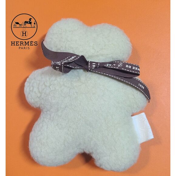 Hermes (Authentic) Plush Wool Fleece Stuffed Baby Teddy Bear Toy w/ Ribbon VTG - Picture 1 of 8